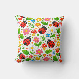 Cute Ladybugs Floral Kids with Flowers and Leaves Kissen