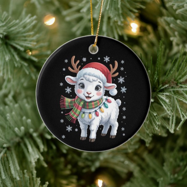Cute Lamb Christmas Funny Animal Lover Farmer  Keramik Ornament (Baum)