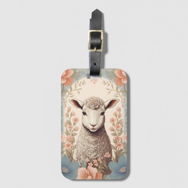 Cute Lamb Delicate Pastel Floral Gepäckanhänger (Vorderseite Vertikal)