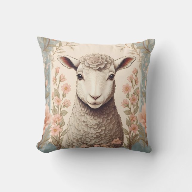 Cute Lamb Delicate Pastel Floral Kissen (Vorderseite)