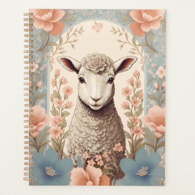 Cute Lamb Delicate Pastel Floral Planer (Vorderseite)