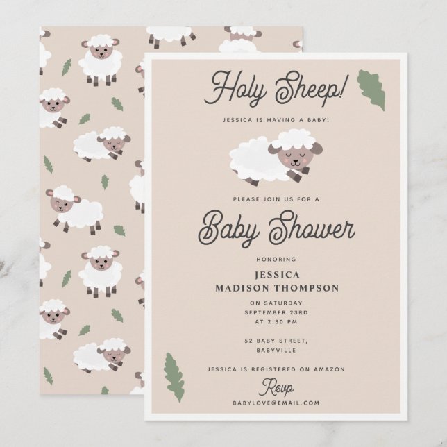 Cute Lamb Holy Sheep Funny Baby Shower Einladung (Vorne/Hinten)