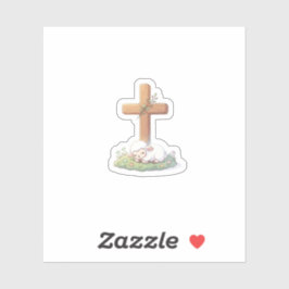 Cute Lamb of God & Cross Religious Easter Sticker