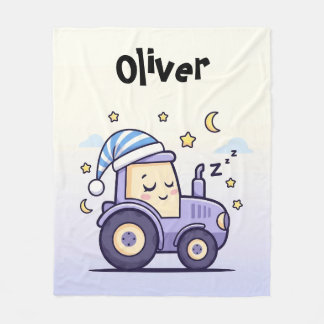 Cute Lavender Sleepy Tractor  Fleecedecke