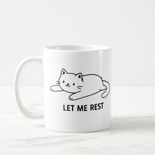Cute Lazy Cat “Let Me Rest” Mug Kaffeetasse (Links)