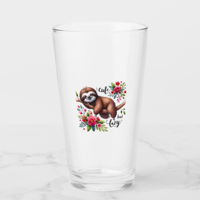 Cute Lazy Sloth Flowers Glas (Vorderseite)