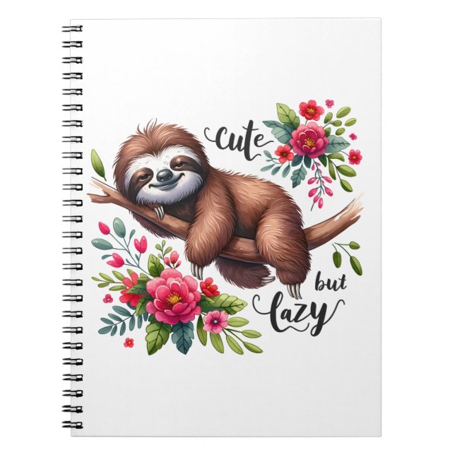 Cute Lazy Sloth Flowers Notizblock (Vorderseite)