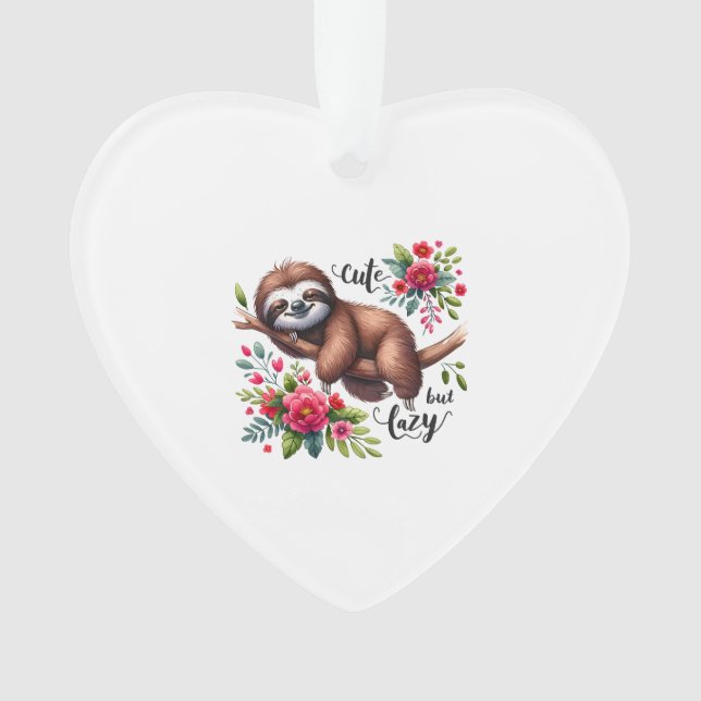 Cute Lazy Sloth Flowers Ornament (Vorderseite)