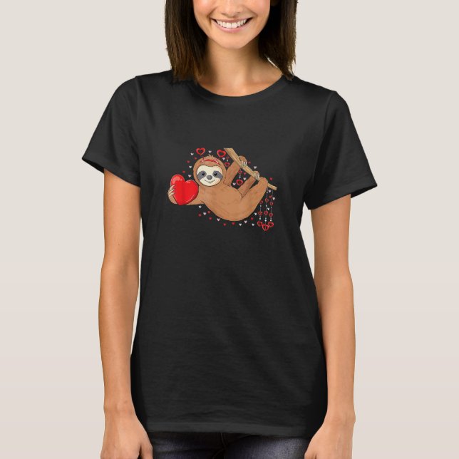 Cute Lazy Sloth Holding Heart Love Sloth Valentine T-Shirt (Vorderseite)