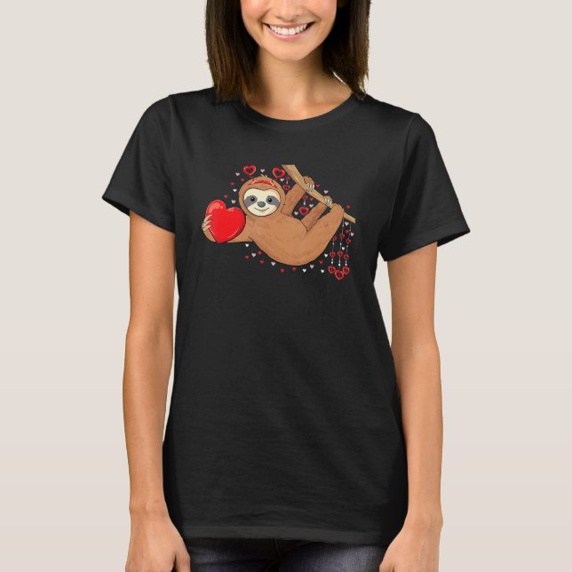 Cute Lazy Sloth Holding Heart Love Sloth Valentine T-Shirt (Vorderseite)