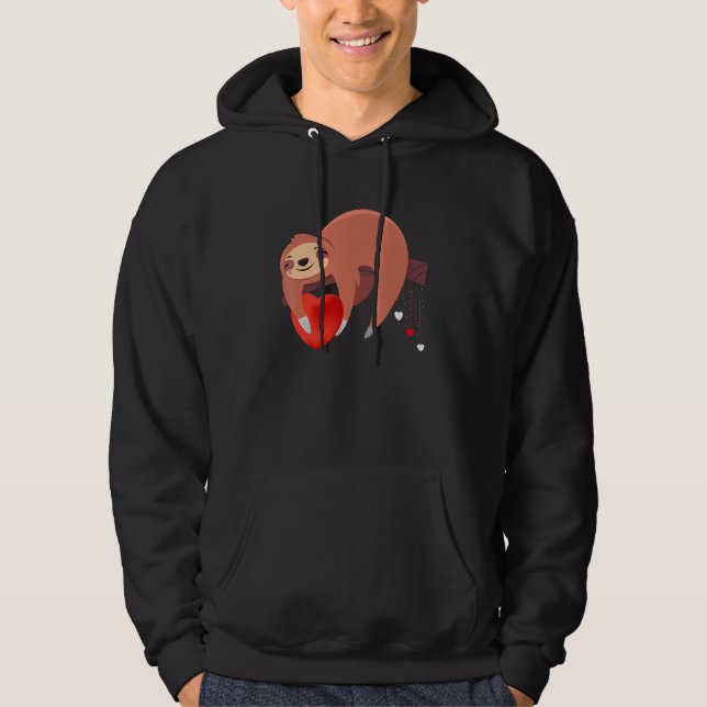 Cute Lazy Sloth Holding Heart Sloth Valentines Day Hoodie (Vorderseite)