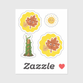 Cute Leaf, Sun and Climbing Plant Pun Sticker Set