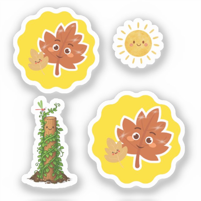 Cute Leaf, Sun and Climbing Plant Pun Sticker Set (Vorderseite)