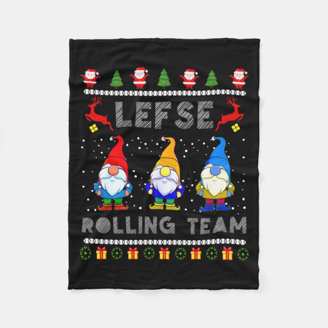 Cute Lefse Rolling Team Norwegian Gnomes Ugly Xmas Fleecedecke (Vorderseite)
