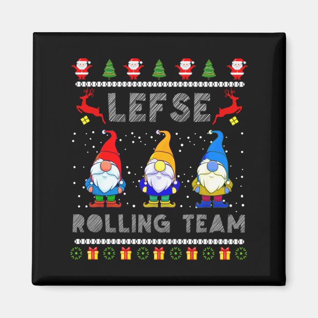 Cute Lefse Rolling Team Norwegian Gnomes Ugly Xmas Magnet (Vorne)