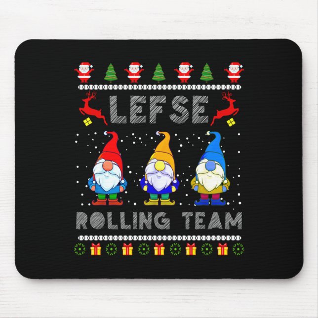 Cute Lefse Rolling Team Norwegian Gnomes Ugly Xmas Mousepad (Vorne)