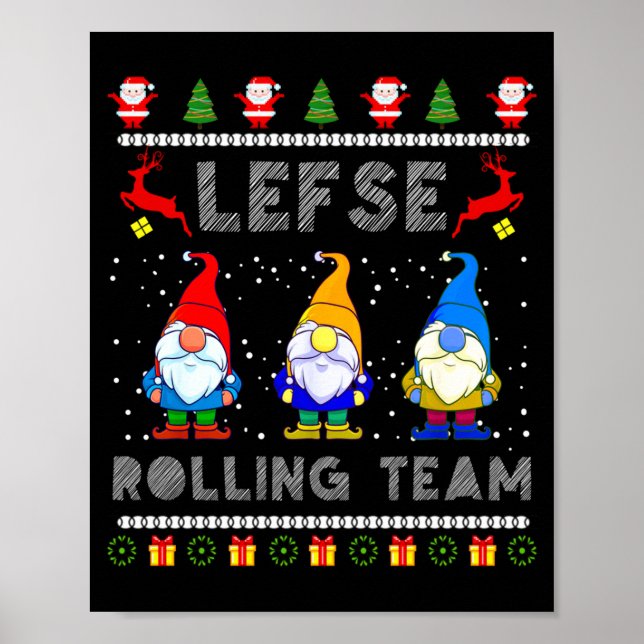 Cute Lefse Rolling Team Norwegian Gnomes Ugly Xmas Poster (Vorne)