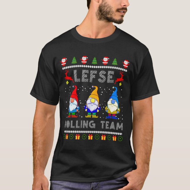 Cute Lefse Rolling Team Norwegian Gnomes Ugly Xmas T-Shirt (Vorderseite)