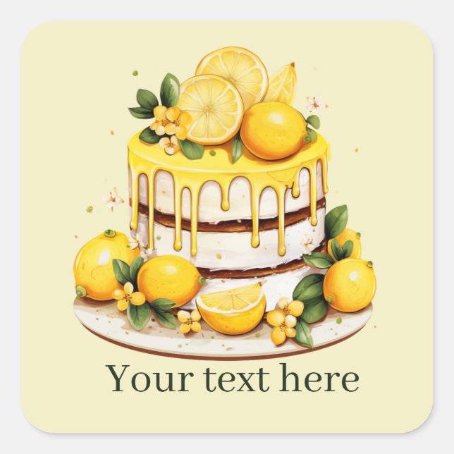 cute lemon cake add text  quadratischer aufkleber (Vorderseite)