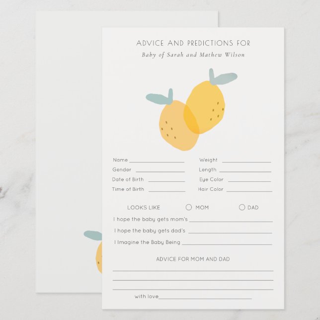 Cute Lemon Citrus Baby Shower Advice Prediction (Vorne/Hinten)