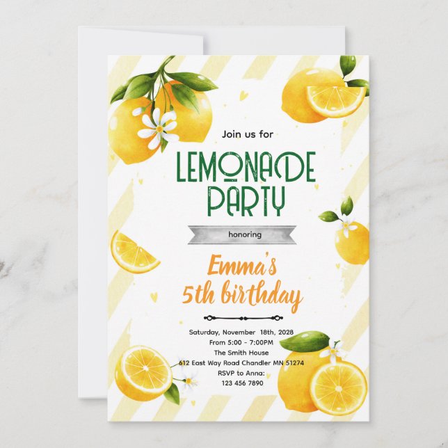 Cute lemon party theme invitation einladung (Vorderseite)