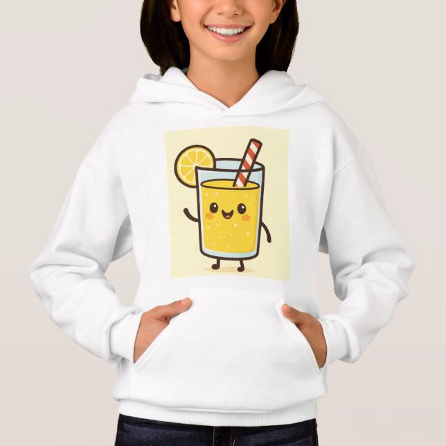 Cute Lemonade Drink Cartoon White Hoodie (Vorderseite)