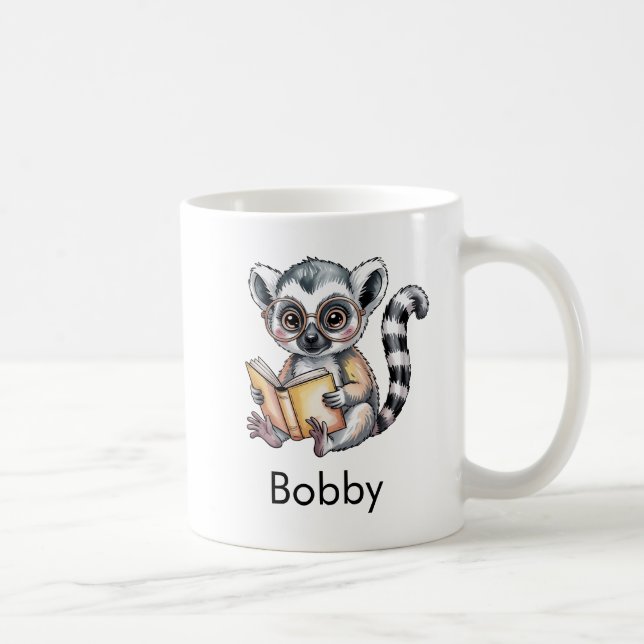 Cute Lemur Reading a Book Custom Kaffeetasse (Rechts)