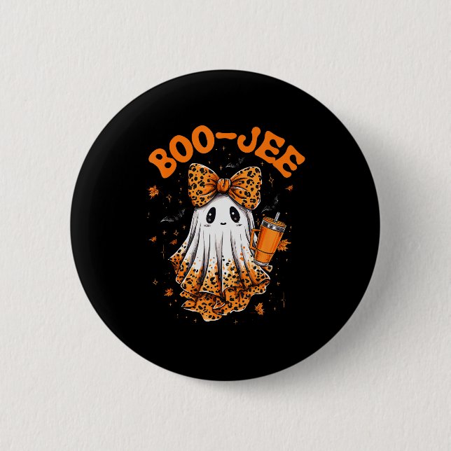 Cute Leopard Boo Jee Ghost Coffee Halloween Costum Button (Vorderseite)