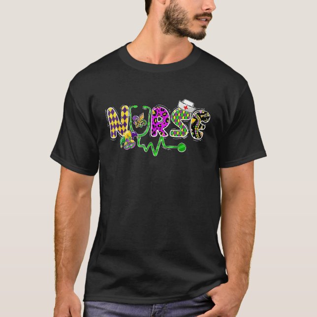 Cute Leopard Nurse Mardi Gras Festival Party Nursi T-Shirt (Vorderseite)