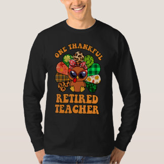 Cute Leopard One Thankful Retired Teacher Thanksgi T-Shirt