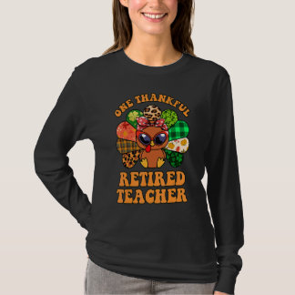 Cute Leopard One Thankful Retired Teacher Thanksgi T-Shirt