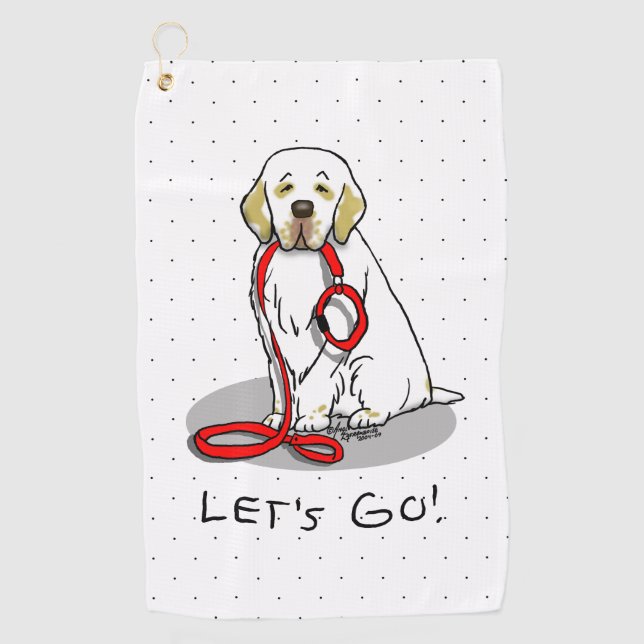 Cute Let's Go! Walk Clumber Spaniel Dog (lemon 1) Golfhandtuch (Vorderseite)
