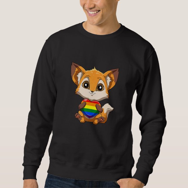 Cute LGBTQ Pride Rainbow Heart Fox Hugging LGBTQ H Sweatshirt (Vorderseite)