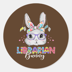 Cute Librarian Bunny Reading Book Lover Happy Runder Aufkleber