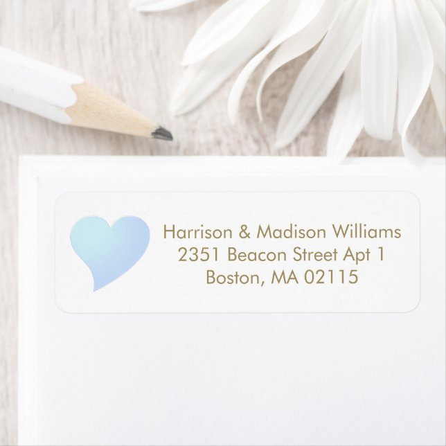 Cute light blue heart custom gold Return Address (Insitu)