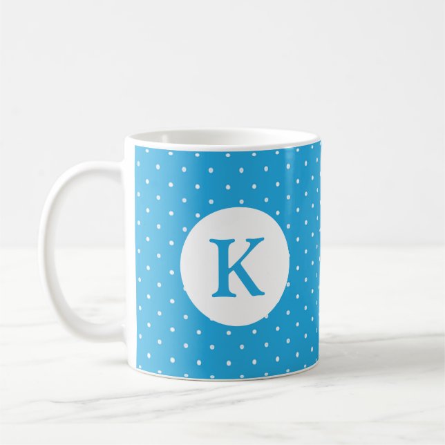 Cute Light Blue Polka Dot Pattern Monogram Kaffeetasse (Links)