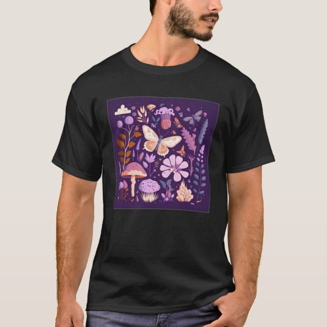 Cute Lilac Flower Butterfly Illustration Tree Wome T-Shirt (Vorderseite)