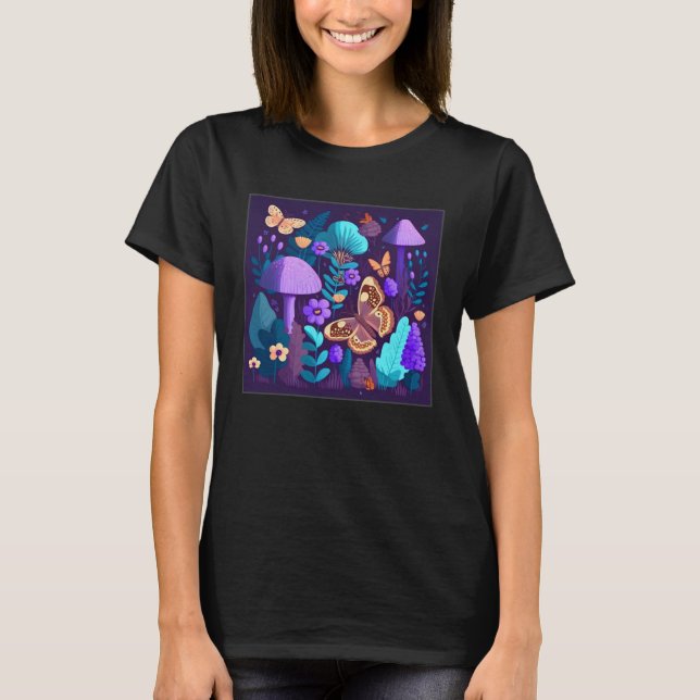 Cute Lilac Flower Butterfly Illustration Tree Wome T-Shirt (Vorderseite)