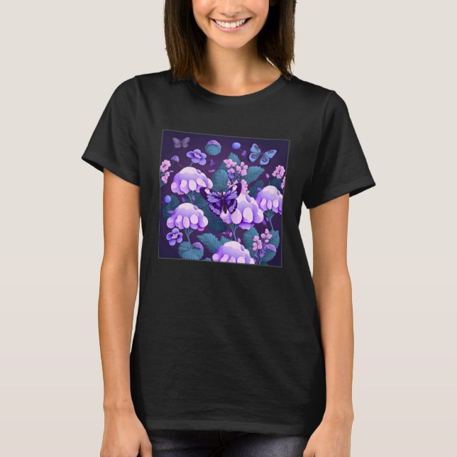 Cute Lilac Flower Butterfly Illustration Tree Wome T-Shirt (Vorderseite)