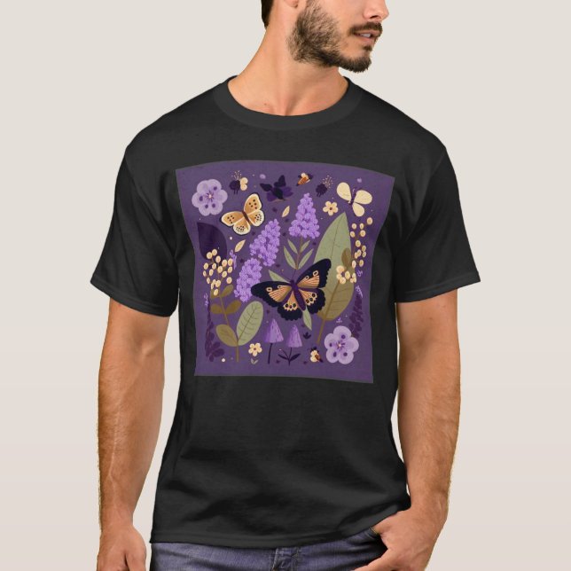 Cute Lilac Flower Butterfly Illustration Tree Wome T-Shirt (Vorderseite)
