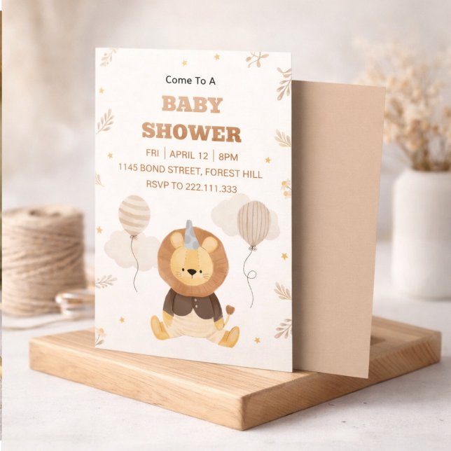 Cute Lion Baby Shower Invitation | Neutral Safari  Einladung (Von Creator hochgeladen)