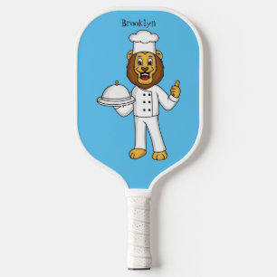 Cute lion chef cartoon illustration pickleball schläger