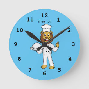 Cute lion chef cartoon illustration runde wanduhr
