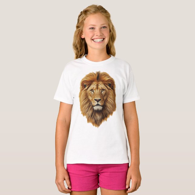 Cute Lion Face Kids Short Sleeve T-Shirt – Fun Tee (Vorne ganz)