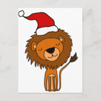 Cute Lion in Santa Hat Christmas Cartoon