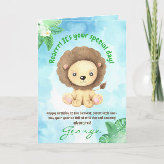 Cute Lion Jungle Animals Kids Birthday Photo Karte