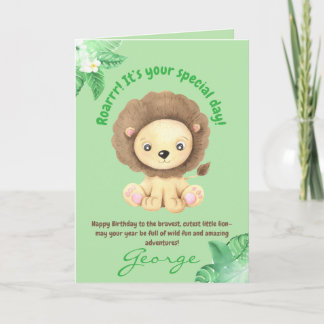 Cute Lion Jungle Animals Kids Birthday Photo Karte