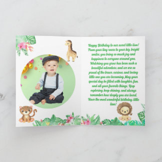 Cute Lion Jungle Animals Kids Birthday Photo Karte