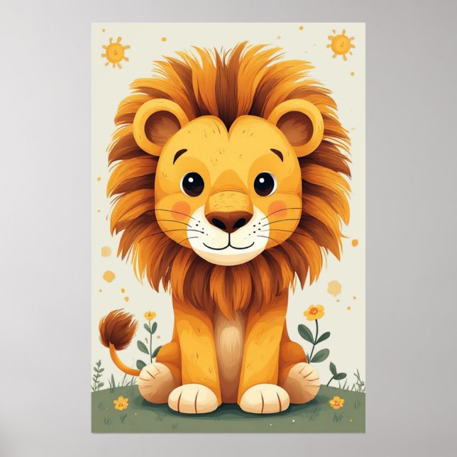 Cute Lion Nursery Wall Art Jungle Poster (Vorne)