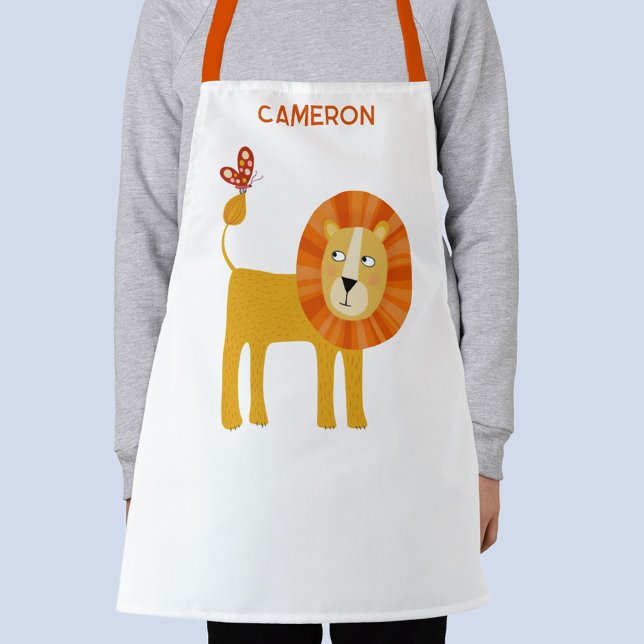 Cute Lion Personalized Name Schürze (Pesonalized custom name fun lion apron)